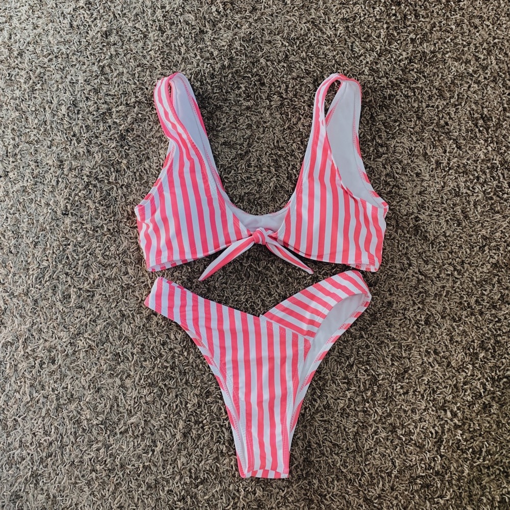 Pink & white striped bikini
